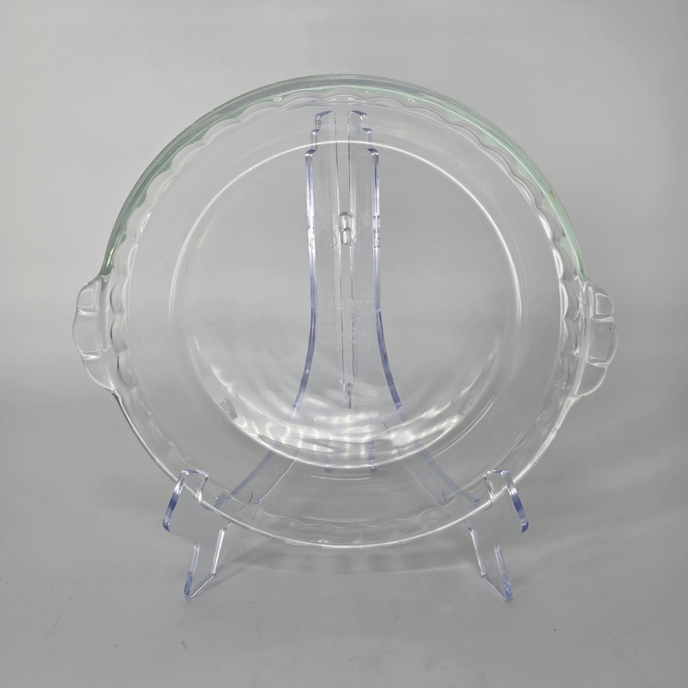 Vintage PYREX 229 Clear Glass 9.5"  Pie Plate Scalloped Handles Made‎ in USA